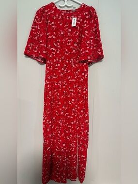 Old Navy Red Floral Maxi Dress with slit